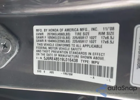 2009 Honda Cr-V Ex from USA, damaged, VIN 5J6RE48519L016438
